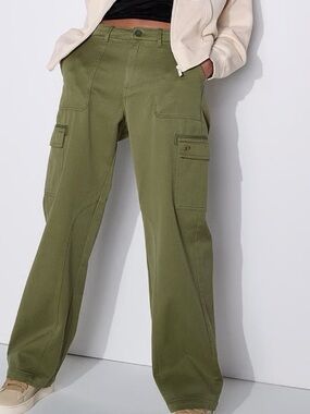 Pink Victoria’s Secret Olive Green Wide Leg Cargo Utility Pants sz Large NWT